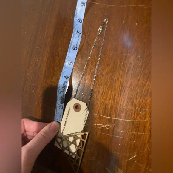 Geometric Gold Pendant Necklace made from Drum Cymbal - Picture 4 of 4